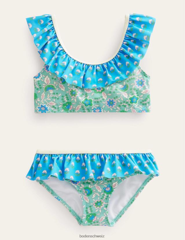 Boden Baby Rüschenbikini VH86PT3398 Kleidung Aquamarinblaue Blumenrebe