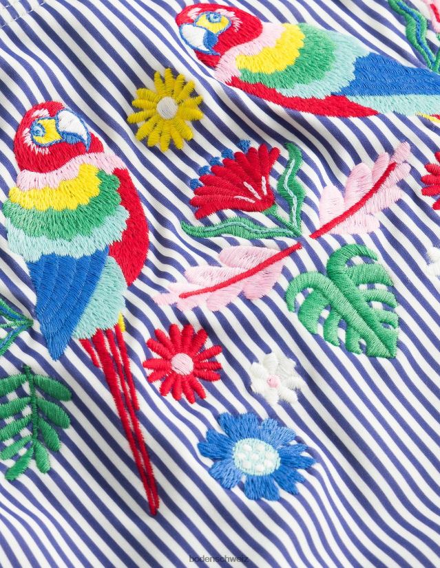 Boden Baby bestickter Badeanzug VH86PT3333 Kleidung Steuerbord-Elfenbeinstreifen und Papagei