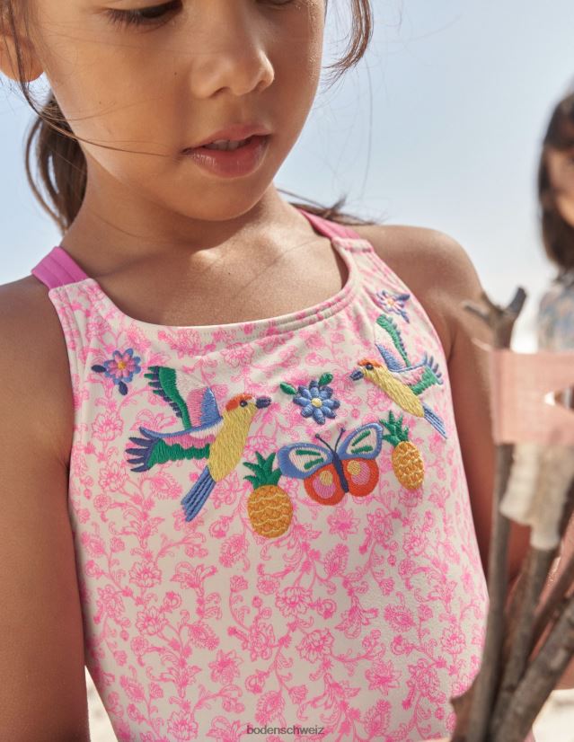 Boden Baby bestickter Badeanzug VH86PT441 Kleidung Festival rosa Sommerrebe