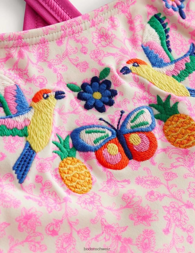 Boden Baby bestickter Badeanzug VH86PT441 Kleidung Festival rosa Sommerrebe