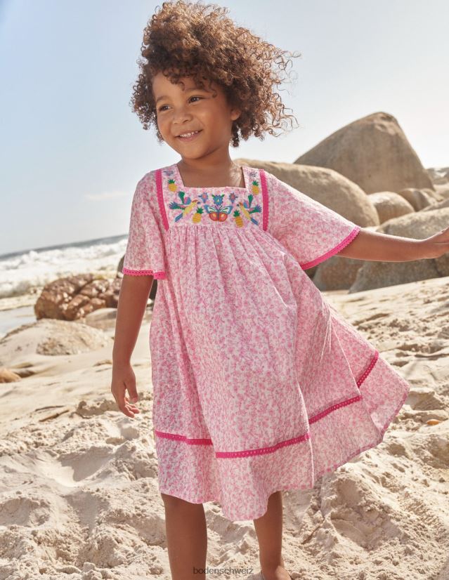 Boden Baby besticktes, fließendes Kleid VH86PT447 Kleidung Festival rosa Sommerrebe