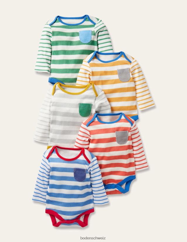 Boden Baby Gestreifte Bodys im 5er-Pack VH86PT3371 Kleidung Mehrstreifen