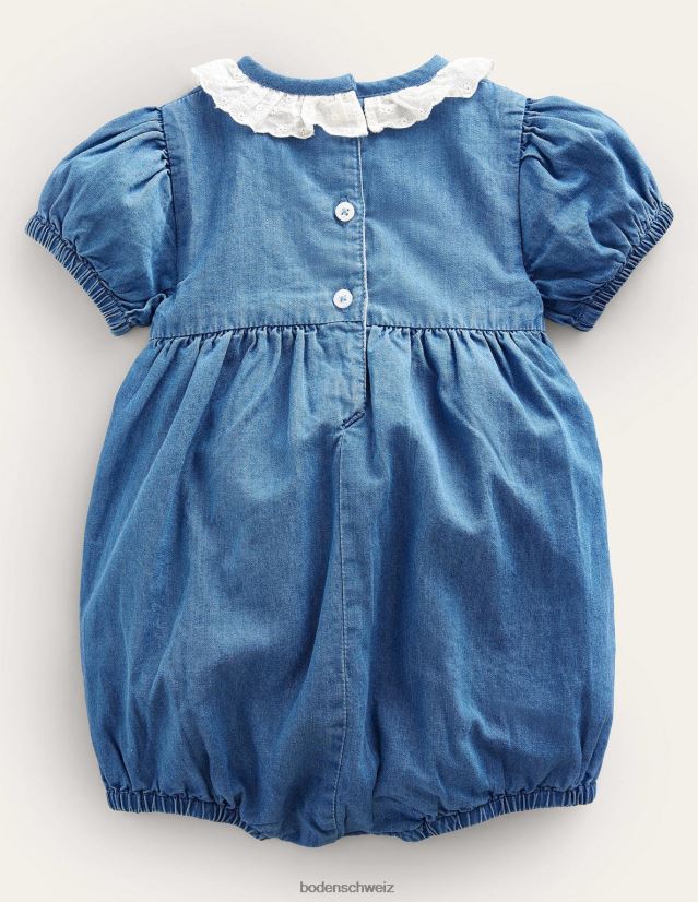 Boden Baby Gewebter, gesmokter Strampler VH86PT3440 Kleidung Chambray-Enten