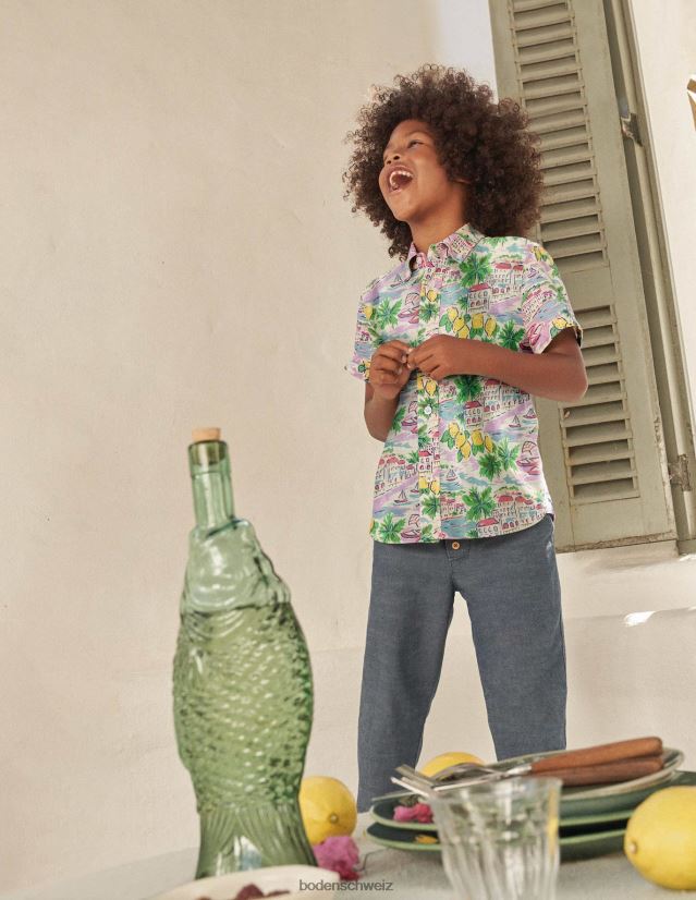 Boden Baby Baumwoll-Leinen-Hemd VH86PT3488 Kleidung Mehrszenendruck