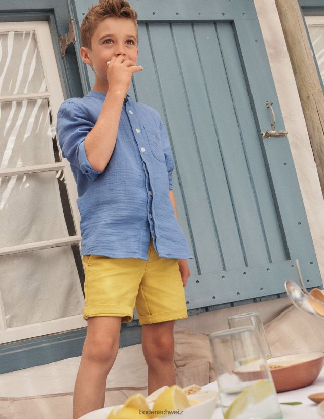 Boden Baby Grandad-Shirt aus doppeltem Stoff VH86PT3323 Kleidung Delfter Blau