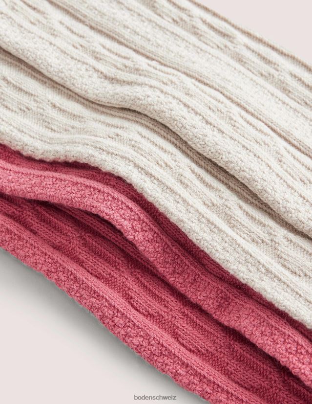 Boden Mädchen fußlose Strumpfhosen mit Zopfmuster, 2er-Pack VH86PT3141 Kleidung Hafer/Rosa