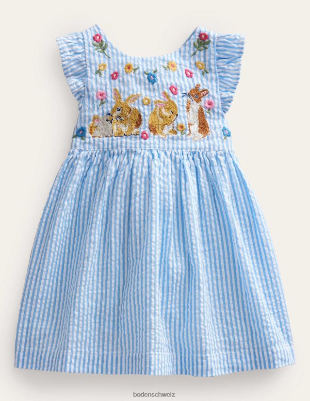 Boden Baby Gewebtes Pinnie-Kleid VH86PT3474 Kleidung elfenbeinfarbener/blauer tickender Hase