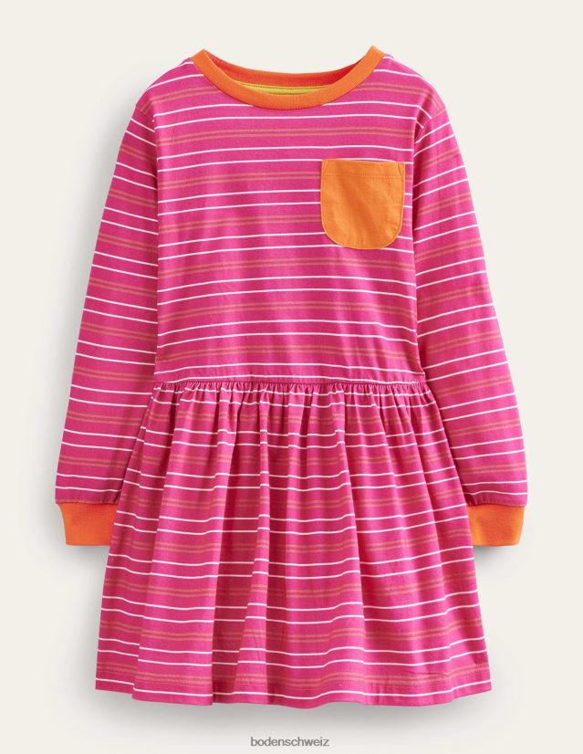 Boden Baby Jerseykleid mit Flammenmuster und Streifen VH86PT355 Kleidung leuchtend rosa