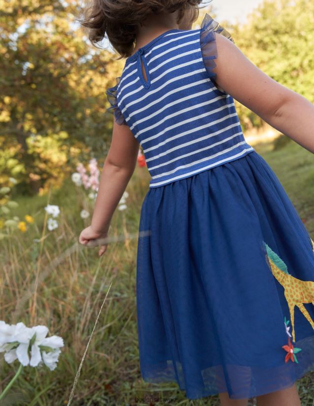 Boden Baby Kleid aus Tüllmix mit Applikationen VH86PT370 Kleidung Saphir- und Vanillestreifen