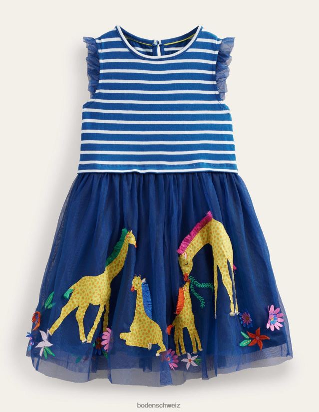 Boden Baby Kleid aus Tüllmix mit Applikationen VH86PT370 Kleidung Saphir- und Vanillestreifen