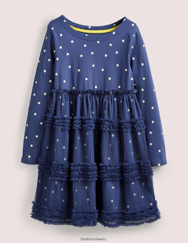 Boden Baby Langärmliges Kleid aus Jersey-Tüll VH86PT3387 Kleidung Steuerbord blau/goldener Fleck