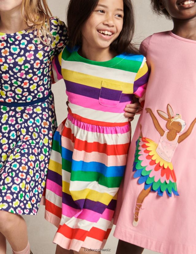 Boden Baby Lustiges Jersey-Kleid mit langen Ärmeln VH86PT3379 Kleidung Mehrfarbiger Regenbogenstreifen