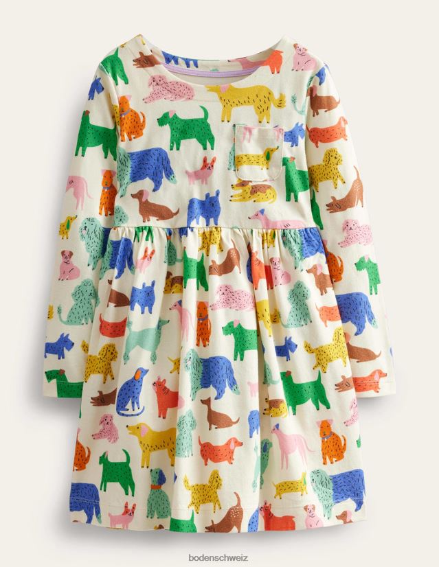 Boden Baby Lustiges Jersey-Kleid mit langen Ärmeln VH86PT360 Kleidung elfenbeinfarbene, verspielte Welpen