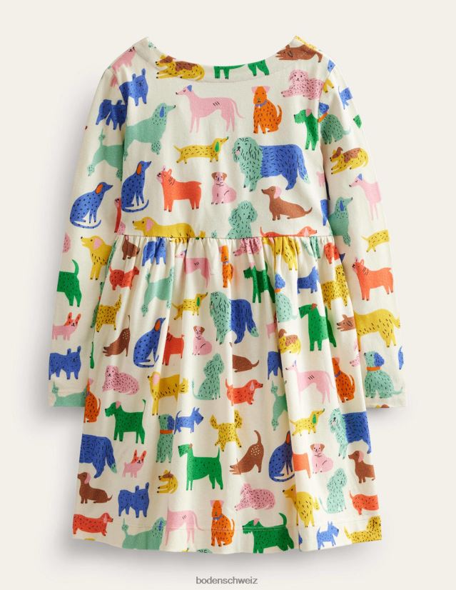 Boden Baby Lustiges Jersey-Kleid mit langen Ärmeln VH86PT360 Kleidung elfenbeinfarbene, verspielte Welpen