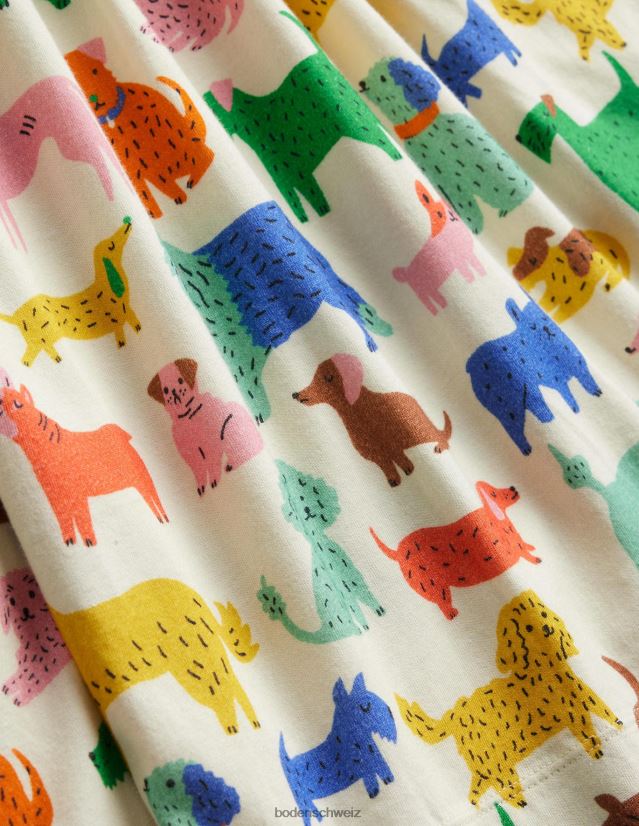 Boden Baby Lustiges Jersey-Kleid mit langen Ärmeln VH86PT360 Kleidung elfenbeinfarbene, verspielte Welpen