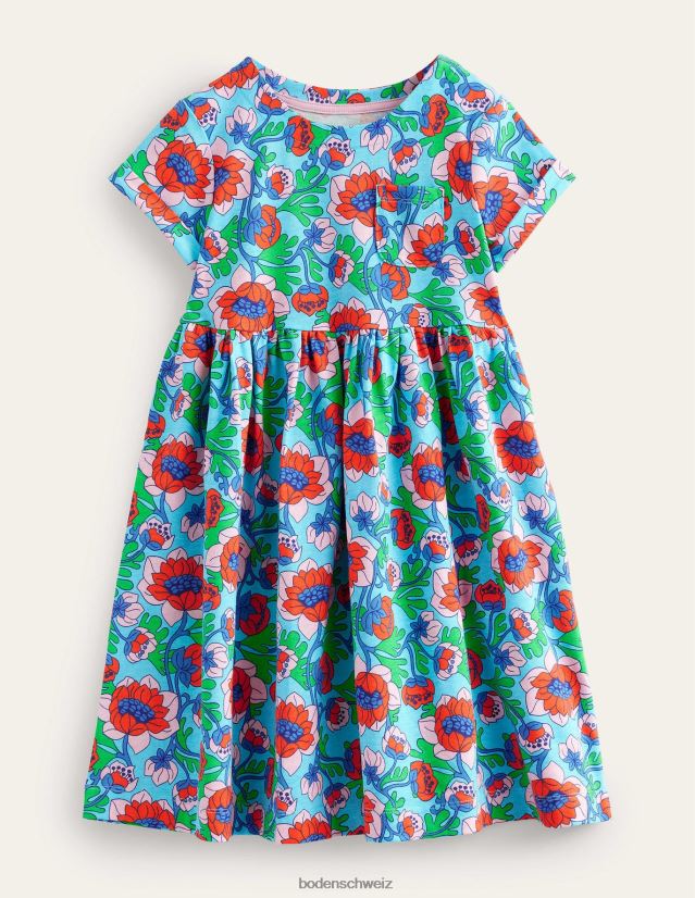 Boden Baby Lustiges Jerseykleid mit kurzen Ärmeln VH86PT3487 Kleidung Aquablaue Mohnblumen