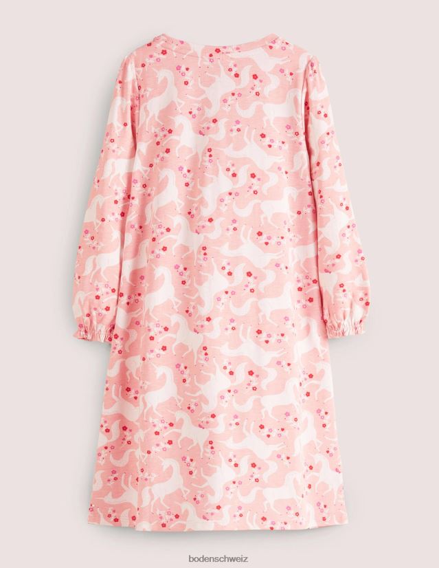 Boden Baby Bedrucktes langärmliges Nachthemd VH86PT531 Kleidung Boto rosa Einhorn mit Blumenmuster