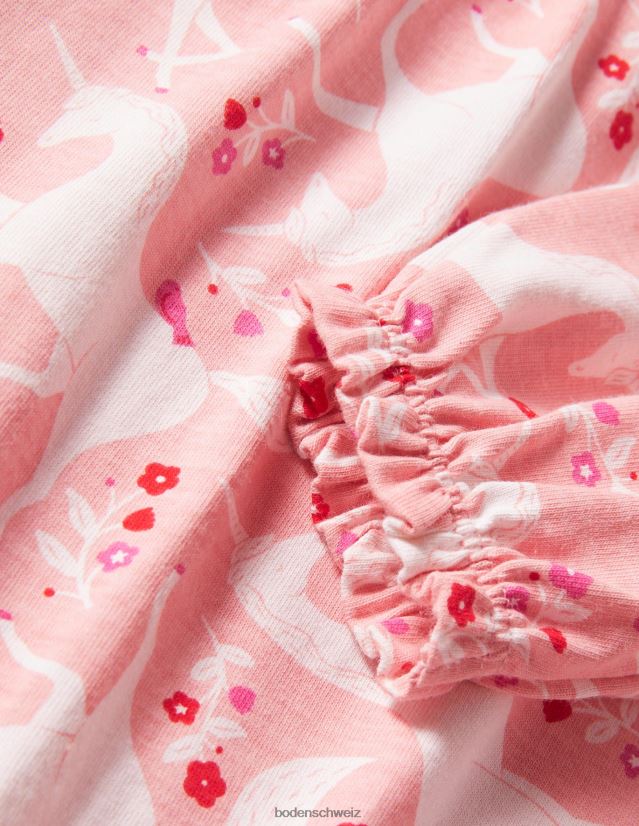 Boden Baby Bedrucktes langärmliges Nachthemd VH86PT531 Kleidung Boto rosa Einhorn mit Blumenmuster