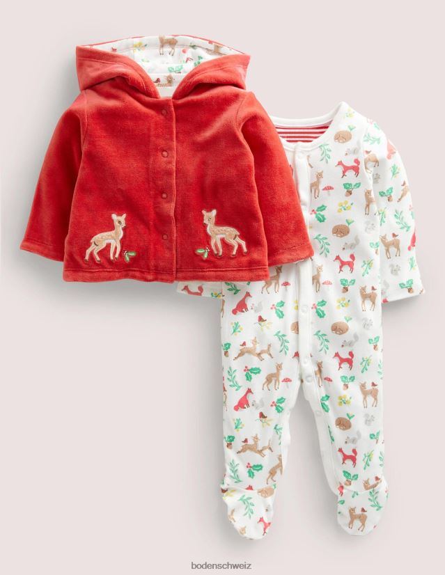 Boden Baby Schlafanzug-Set VH86PT3309 Kleidung Elfenbein festlicher Wald