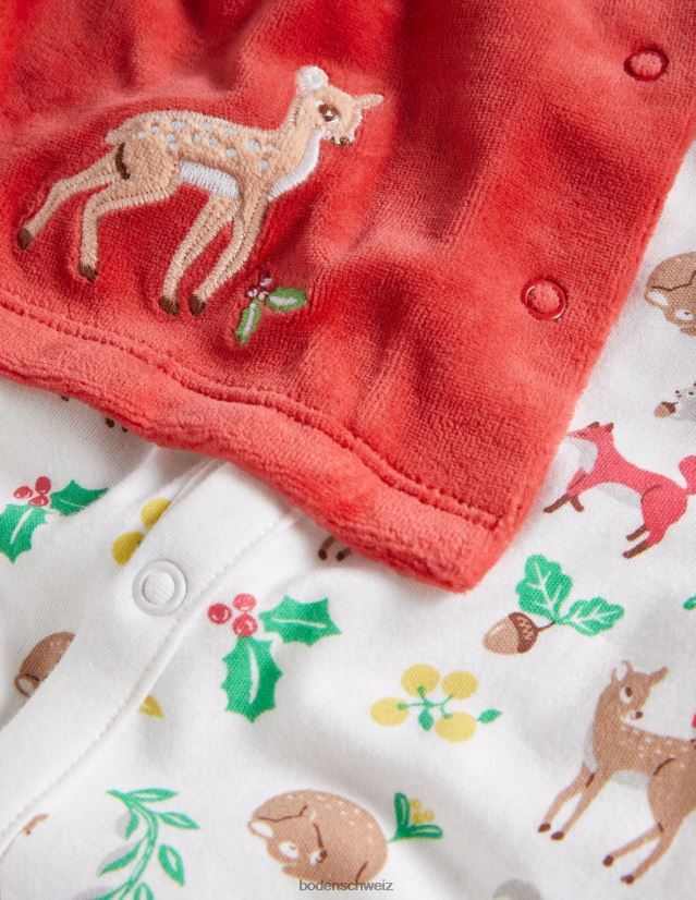 Boden Baby Schlafanzug-Set VH86PT3309 Kleidung Elfenbein festlicher Wald