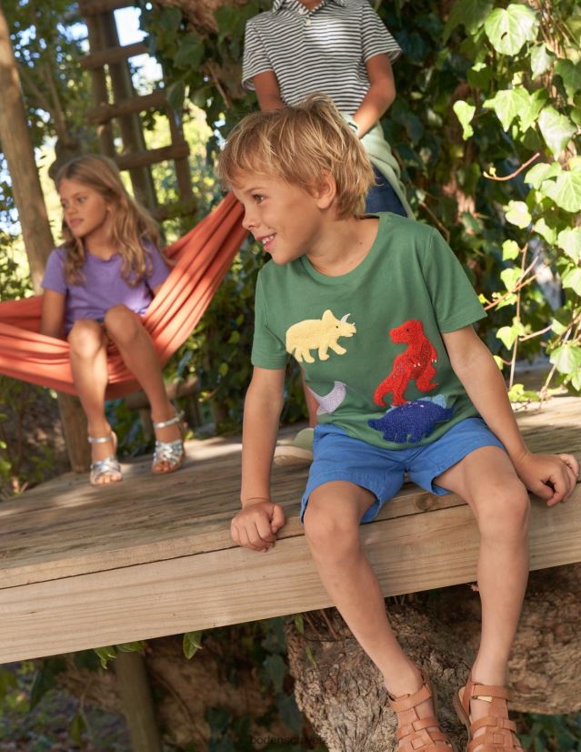 Boden Baby Bouclé-T-Shirt mit Dinosaurier-Print VH86PT415 Kleidung Rosmarin-Dinosaurier