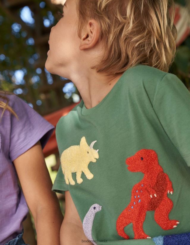 Boden Baby Bouclé-T-Shirt mit Dinosaurier-Print VH86PT415 Kleidung Rosmarin-Dinosaurier