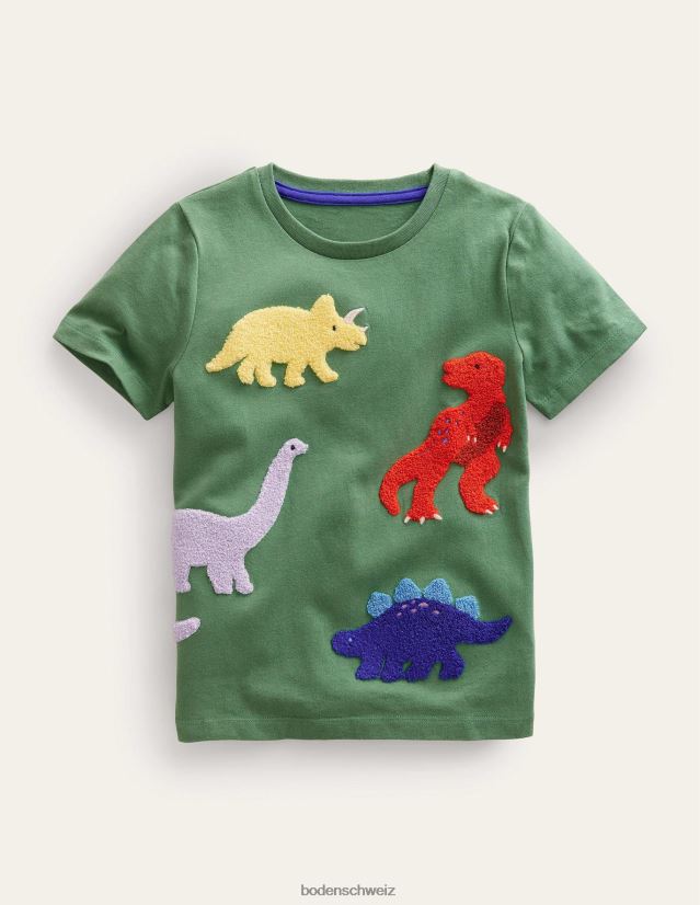 Boden Baby Bouclé-T-Shirt mit Dinosaurier-Print VH86PT415 Kleidung Rosmarin-Dinosaurier