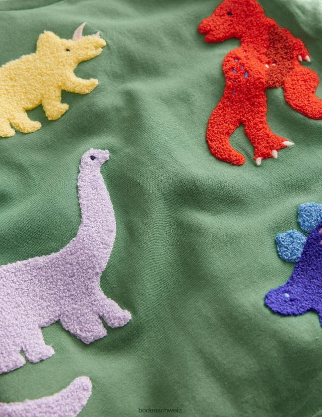 Boden Baby Bouclé-T-Shirt mit Dinosaurier-Print VH86PT415 Kleidung Rosmarin-Dinosaurier