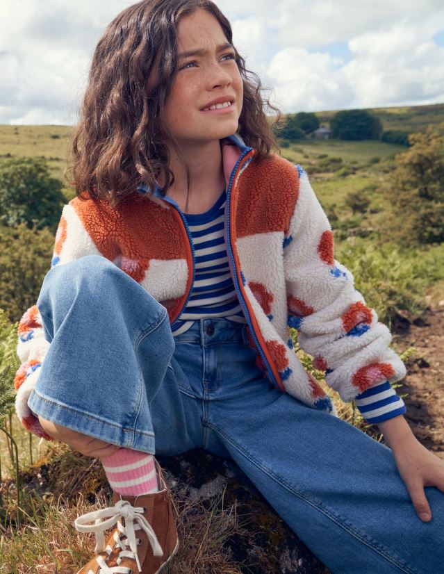 Boden Baby Kurz geschnittenes Langarm-T-Shirt VH86PT418 Kleidung blaue Welle/Elfenbein