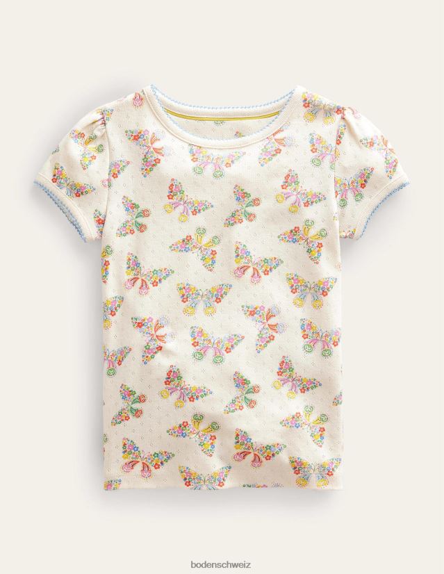 Boden Baby Kurzarm-Pointelle-Oberteil VH86PT3476 Kleidung Vanilleschoten-Schmetterlinge