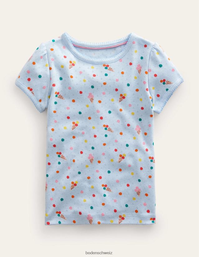 Boden Baby Kurzarm-Pointelle-Oberteil VH86PT3489 Kleidung blaues Eis