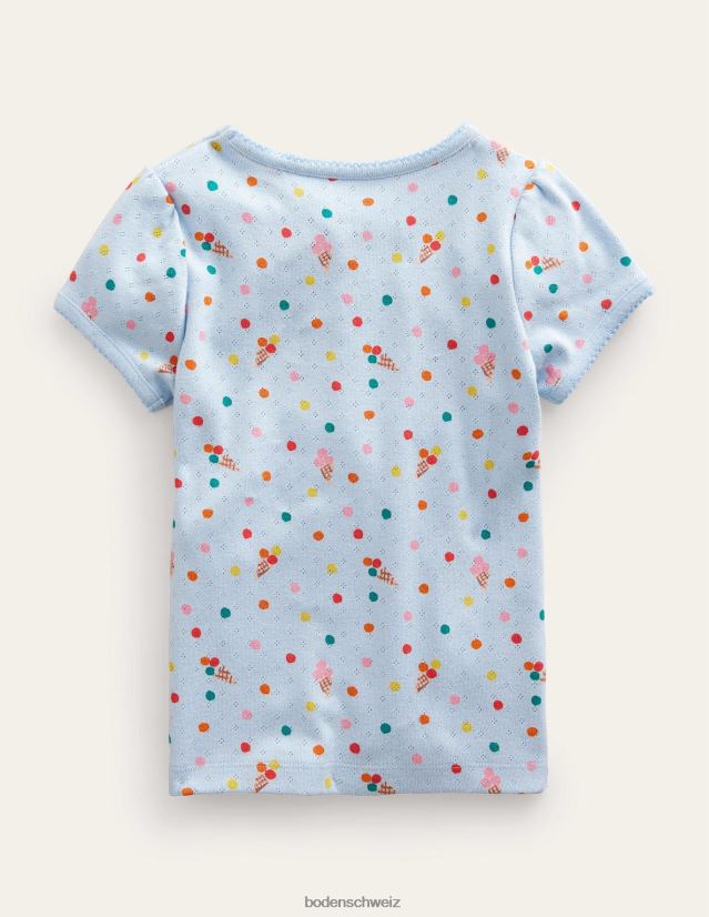 Boden Baby Kurzarm-Pointelle-Oberteil VH86PT3489 Kleidung blaues Eis
