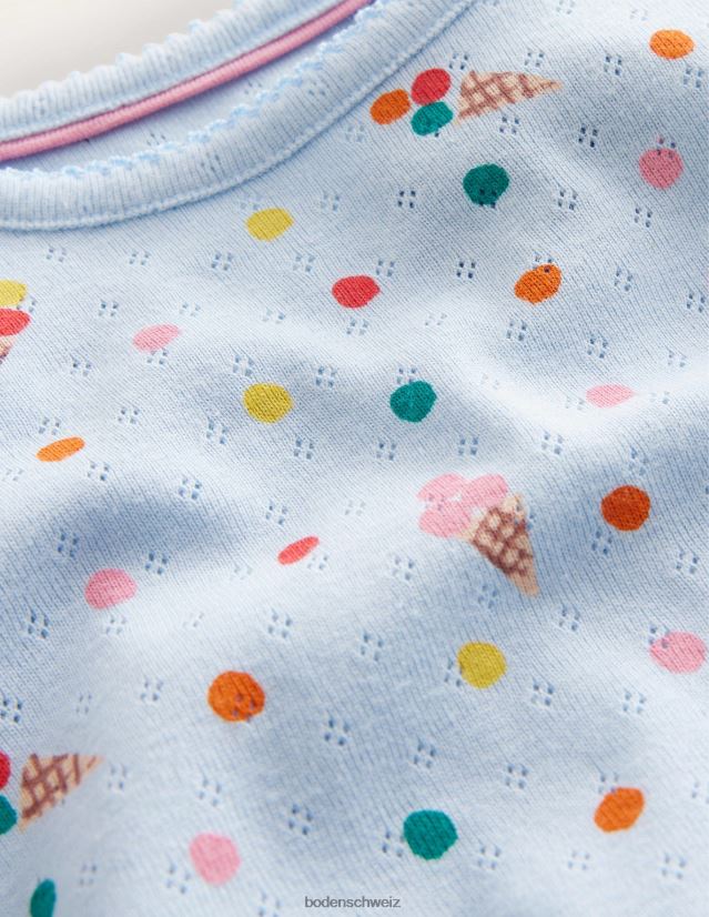 Boden Baby Kurzarm-Pointelle-Oberteil VH86PT3489 Kleidung blaues Eis