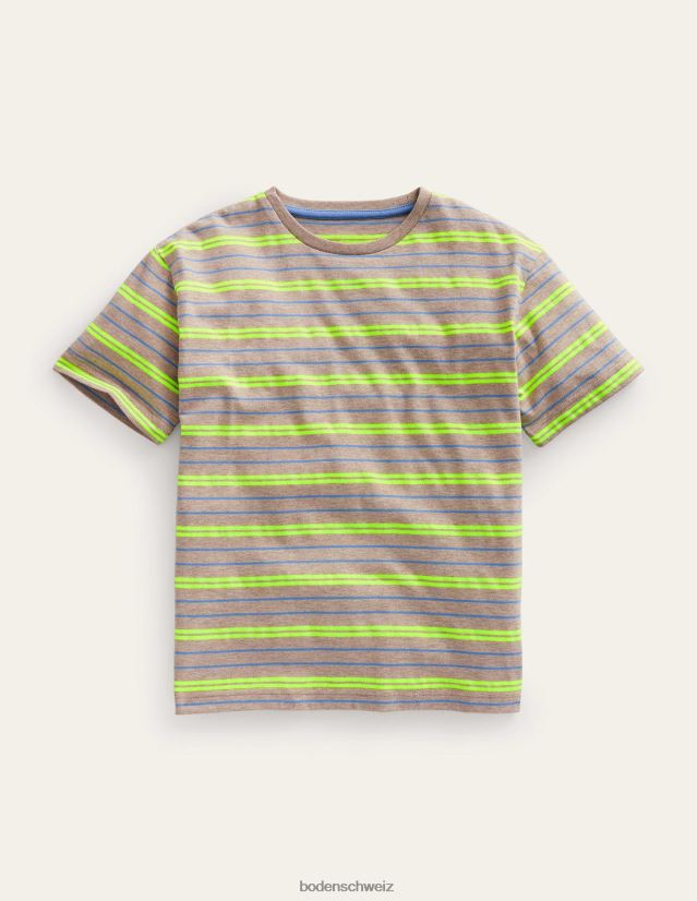Boden Baby Lässiges T-Shirt mit Neonstreifen VH86PT392 Kleidung Haferflocken meliert/neongelb