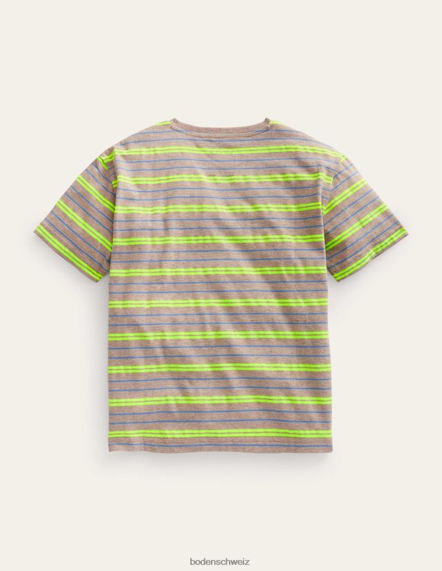 Boden Baby Lässiges T-Shirt mit Neonstreifen VH86PT392 Kleidung Haferflocken meliert/neongelb