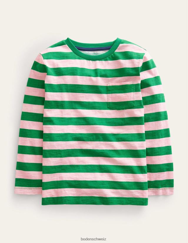 Boden Baby Langärmliges, gewaschenes T-Shirt VH86PT422 Kleidung Französisches Rosa/Tiefgrün