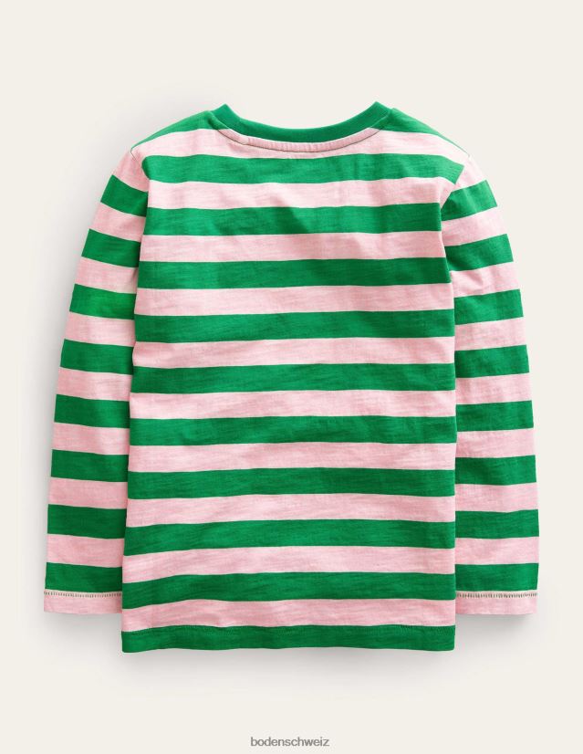 Boden Baby Langärmliges, gewaschenes T-Shirt VH86PT422 Kleidung Französisches Rosa/Tiefgrün
