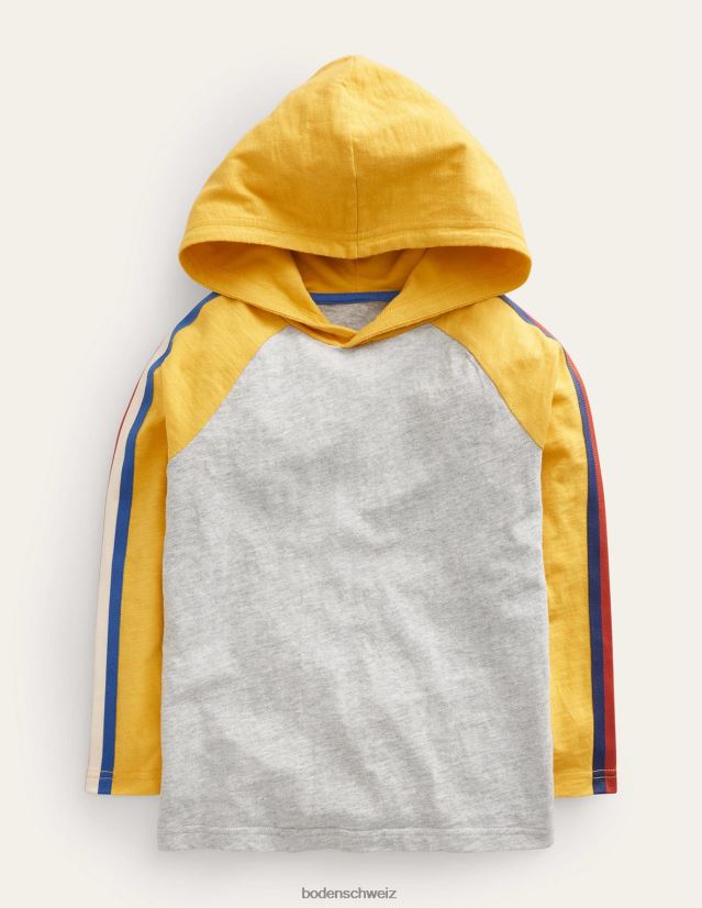 Boden Baby Raglan-T-Shirt mit Kapuze VH86PT427 Kleidung grau meliert/wabengelb