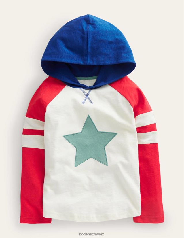 Boden Baby Raglan-T-Shirt mit Kapuze und Logo VH86PT428 Kleidung Elfenbein/Peppadew-Stern