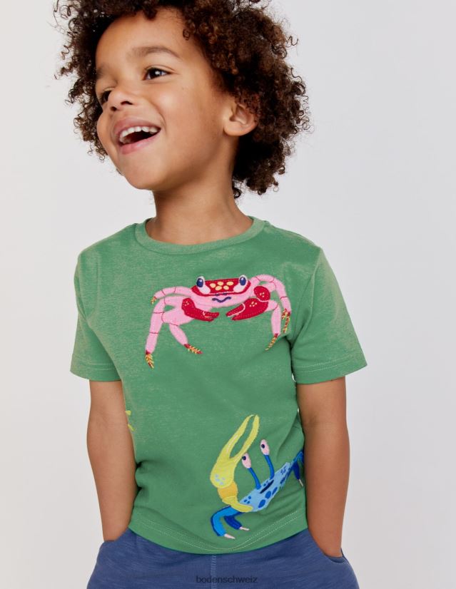 Boden Baby Strukturiertes T-Shirt mit Applikationen VH86PT3377 Kleidung Safari-grüne Krabben