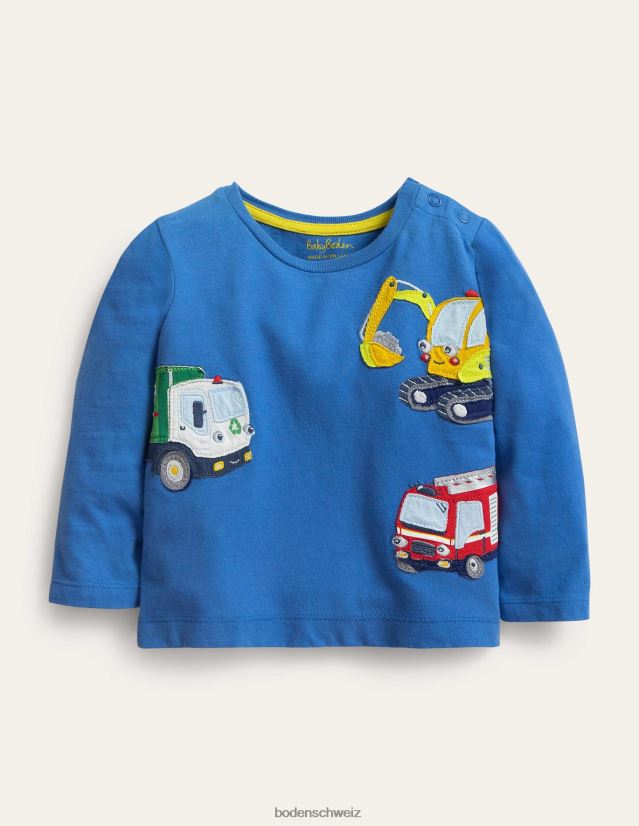 Boden Baby T-Shirt mit Applikation VH86PT3442 Kleidung Elisabethanische blaue Fahrzeuge