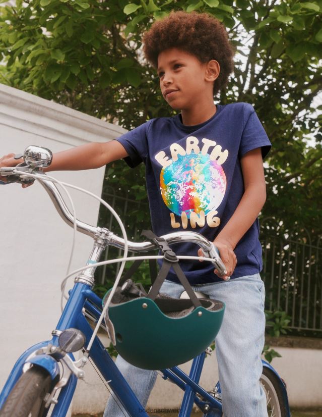 Boden Baby T-Shirt mit Earth-Logo-Print VH86PT417 Kleidung helles Marineblau
