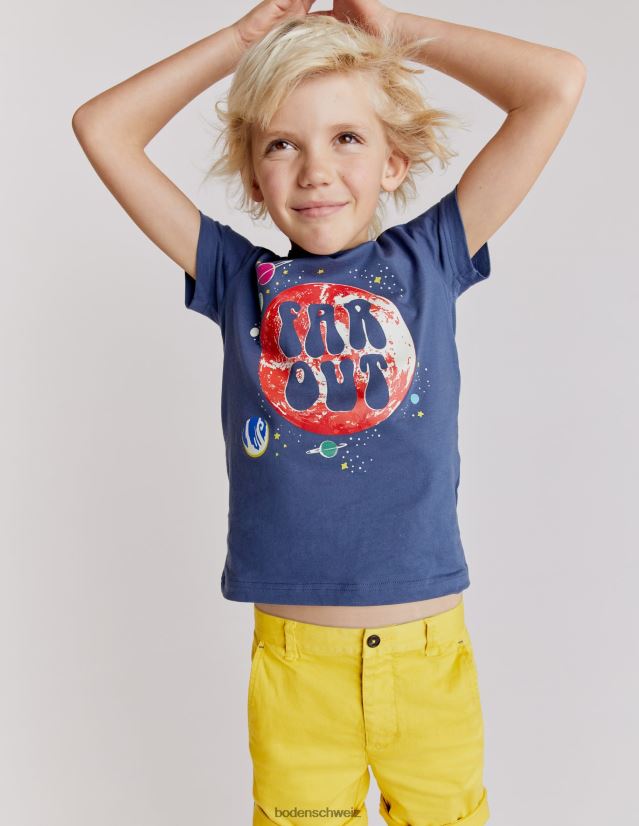 Boden Baby T-Shirt mit Glow-Slogan VH86PT3436 Kleidung Roboterblauer Raum