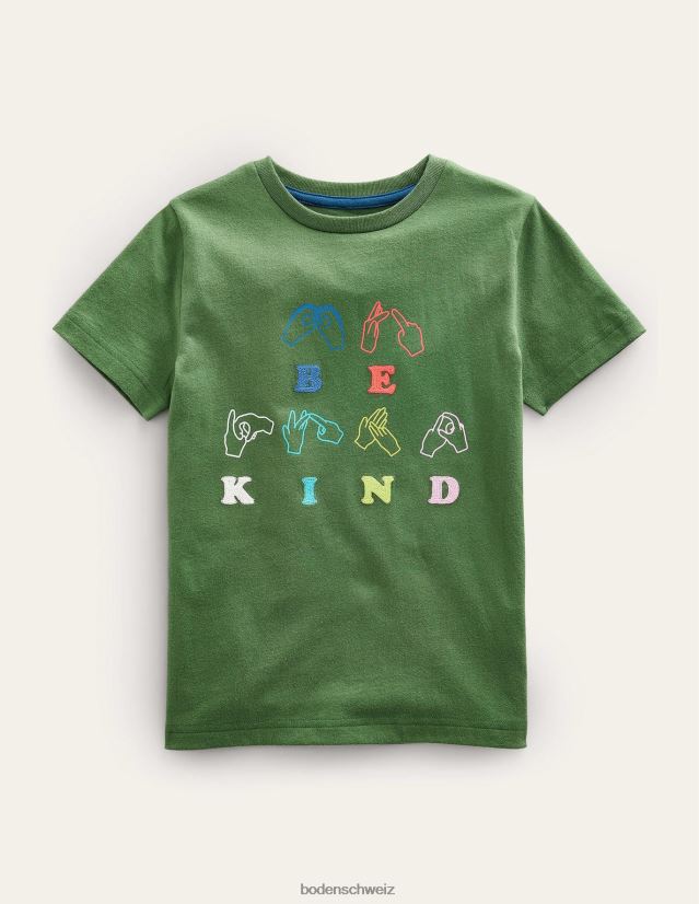 Boden Baby T-Shirt mit Kettenstich-Slogan VH86PT3422 Kleidung Safarigrün sei freundlich