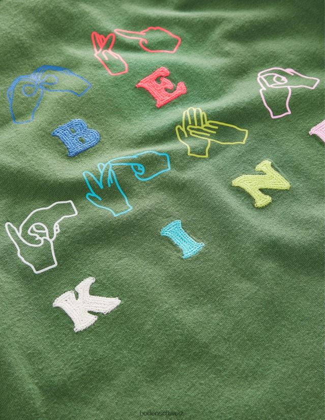Boden Baby T-Shirt mit Kettenstich-Slogan VH86PT3422 Kleidung Safarigrün sei freundlich