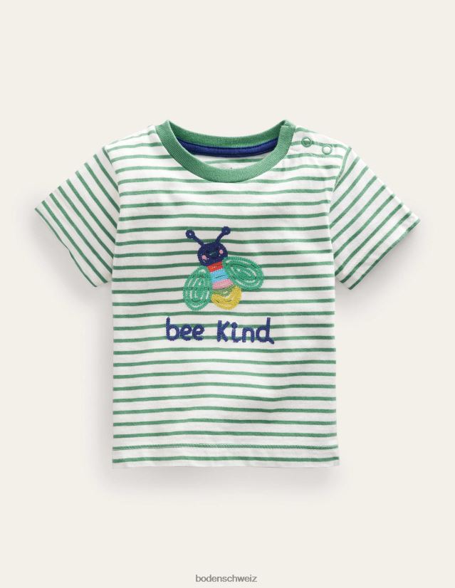 Boden Baby T-Shirt mit bestickter Grafik VH86PT3349 Kleidung Elfenbein/Csaritgrüne Biene