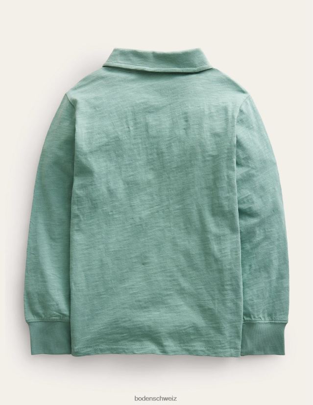 Boden Baby geflammtes Langarm-Poloshirt VH86PT416 Kleidung rauchgrün