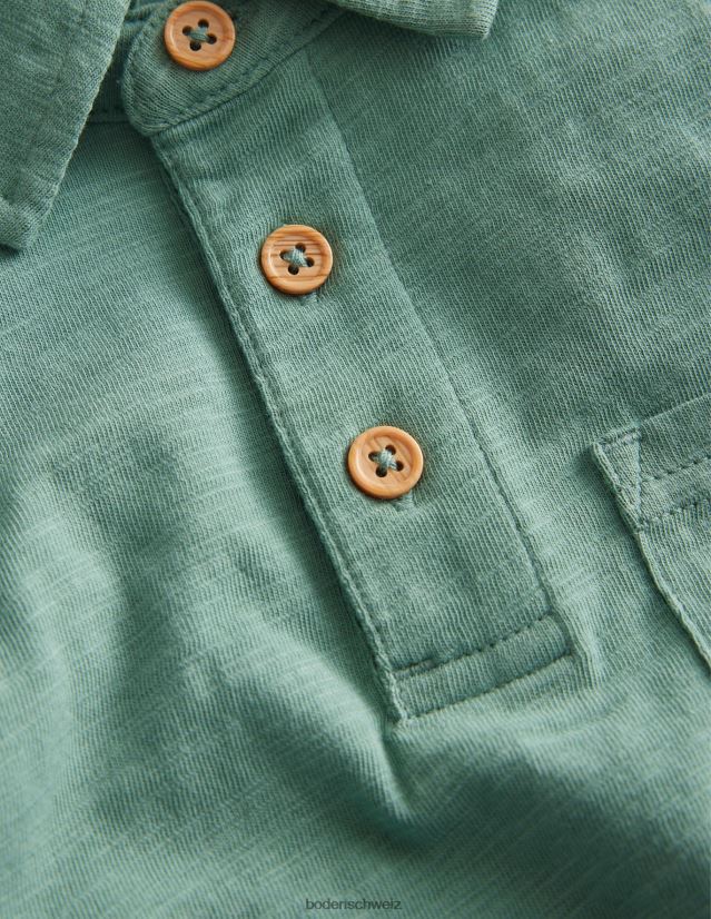 Boden Baby geflammtes Langarm-Poloshirt VH86PT416 Kleidung rauchgrün