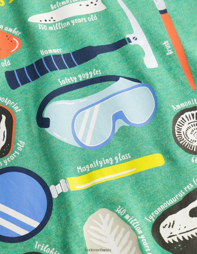 Boden Baby pädagogisches leuchtendes T-Shirt VH86PT3425 Kleidung tief grasgrüne Fossilien