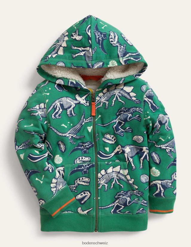 Boden Baby Kapuzenpullover mit Zottel-Print VH86PT3411 Kleidung tief grasgrüne Dinoknochen